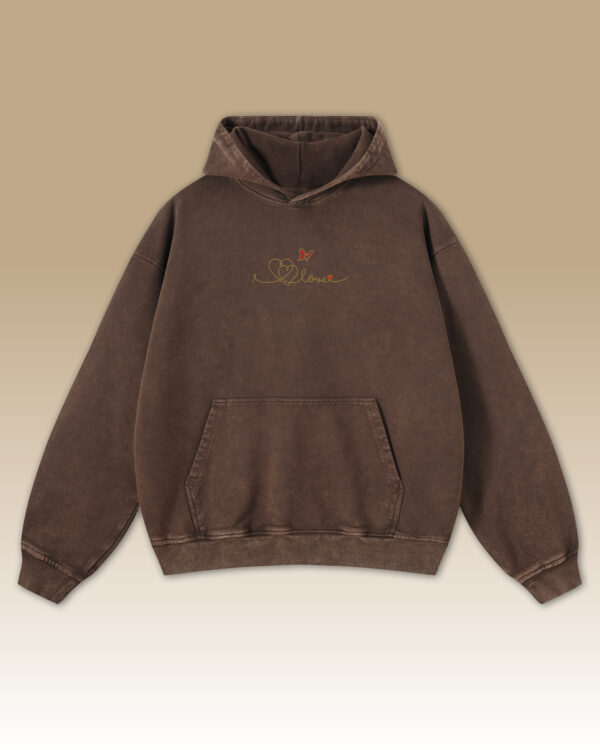 Bluza oversize z kapturem Haft LOVE z motylem